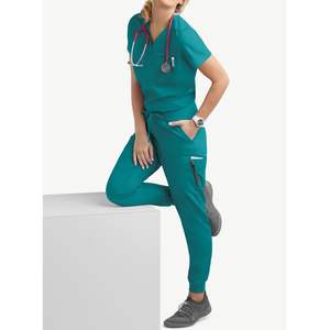Scrubs extensibles pour femmes col en V haut Joggers pantalon personnalisable lavable hôpital soins infirmiers en gros en vrac personnalisé propre Logo ensembles de gommage - Product Image 3