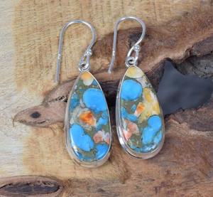 Oyster cuivre Turquoise 925 argent Sterling pierre précieuse naturelle boucle d'oreille décembre mois pierre de naissance bijoux faits à la main cadeau pour femme - Product Image 4