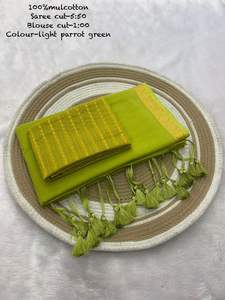 Dhwaja Export 100%纯棉传统风格金色编织边框纱丽女式婚礼/派对/排灯节场合速干 - Product Image 3