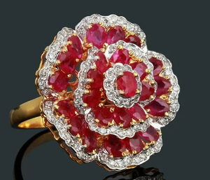 แหวนเพชรมอสซาไนต์ทำมือแหวนดอกไม้ทับทิมเงินสเตอร์ลิง - Product Image 4