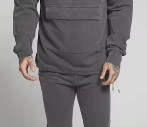 <b>Men's</b> Oversize Pullover Half Zipper <b>Fleece</b> Hoodie in Smoke <b>Grey</b> Plain Dyed with Front Bux Pocket Breathable for Winter - Product Image 4