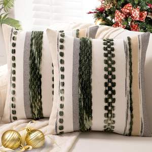 Pillow for <b>Sofa</b> Couch Bed Farmhouse Decorative Cushion Case Square Pillows <b>Cover</b> Chenille Pillow Cases Accent Neutral No Latex - Product Image 4