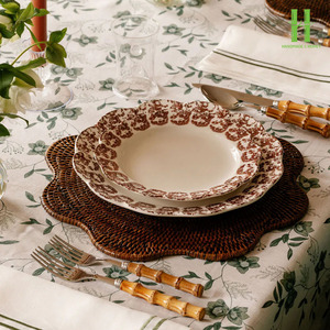 Wholesale HNH Craft Bohemian Eco-Friendly <b>Bamboo</b> Flower Scalloped Placemat Hand Woven Vietnam Origin for Table Decoration - Product Image 4