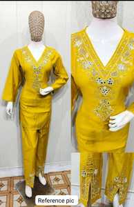 Juego de cordón amarillento elegante personalizado para mujer para oficina y Festival, juego de cordón al por mayor, conjunto de Kurtis étnicos indios impresos - Product Image 3