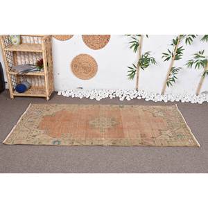 Alfombra turca geométrica de lana Beige de área grande Vintage 2,9X6 pies Patchwork abstracto Rectángulo Pasillo Motivos Seagrass Latex Room - Product Image 1