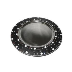 Plato de metal ecológico con acabado en polvo amarillo redondeado para decoración de hoteles, hogares y bodas, artículos usados. - Product Image 2