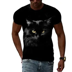 时尚猫图片男士t恤休闲3D印花t恤嘻哈个性圆领短袖上衣
