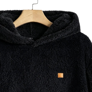 Mens Black <b>Sherpa</b> Fleece <b>Hoodie</b> Warm Soft Plush Pullover Casual Winter Hooded Sweatshirt Full Sleeve Cozy Outdoor Daily Wear - Product Image 3