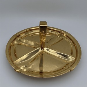 Serveur de fruits secs de luxe en aluminium et verre fabriqué à la main avec trois compartiments ronds connectés en finition or conçu - Product Image 5