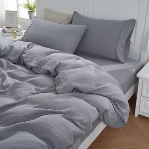 100% coton biologique housse de couette ensemble reine taille pierre lavé lin français 3 pièces solide hôpital utilisation mariage maison 200TC - Product Image 2