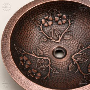 Lavabo de Cobre Hecho a Mano DIVRIS, Lavabo Individual de Sobremesa, Acabado Rústico Mate, Superficie Martillada, Fácil de Limpiar, Lavabo de Baño con un Solo Orificio - Product Image 2