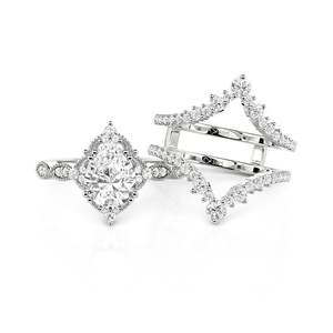 Jeulia Vintage Milgrain Pear Cut Halo <b>Crown</b> Wedding <b>Ring</b> Set - Product Image 2