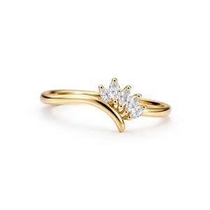 Bague à grappe de cinq diamants de laboratoire taille marquise en or pur 14K, style chevron, délicate, avec bande incurvée pour mariage, cadeau - Product Image 1