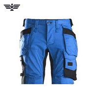 Pantalones de Trabajo Unisex Azules con Refuerzos Negros en las Rodillas, Bolsillos, Resistentes a la Abrasión, de Algodón, Uniformes para Artesanos
