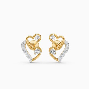 Pendientes de Doble Corazón con Diamantes Cultivados en Laboratorio para Uso Diario, 0.212 Ct, en Oro Amarillo, Blanco y Rosa de 9K - Product Image 2