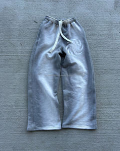 Pantalones de chándal de algodón desgastados y desgastados para hombre, pantalones de chándal ligeros con diamantes de imitación, desgastados, lavados con ácido Vintage - Product Image 1