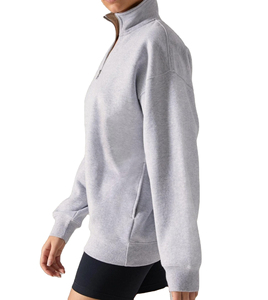 Sweat-shirt à manches longues 100% coton, fabrication OEM, léger, demi-zip, respirant, logo personnalisé pour femmes - Product Image 2