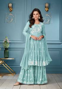 Último bordado pesado indio paquistaní Salwar Kameez Lakhnavi parte superior inferior Organza diseñador Dupatta hilo pesado FIESTA DE TRABAJO TODO - Product Image 6