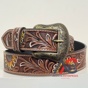 Nuevo cinturón de cuero con diseño de hoja Floral famoso de calidad superior para hombres y mujeres, cinturón de cuero de vaca ajustable personalizado - Product Image 1