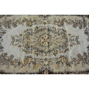 Alfombra turca vintage de gran superficie de 3,4x7 pies, clásica, de lana beige y marrón con respaldo de látex, patrón de retazos para dormitorio, pasillo, cabecera - Product Image 5