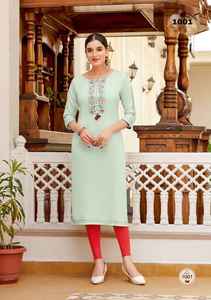 Nueva llegada Traje de diseñador Diseño moderno Heavy Rayon Kurti Pant con hilo y trabajo manual Mujer Moda Compras en línea India - Product Image 2