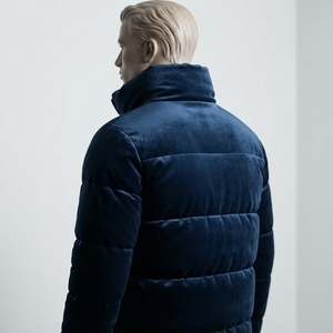<b>Men</b> <b>Velvet</b> Padded <b>Jacket</b> High Collar Quilted Warm Zip Up Winter <b>Jacket</b> Plush Texture Pocket Coat OEM ODM Wholesale - Product Image 2