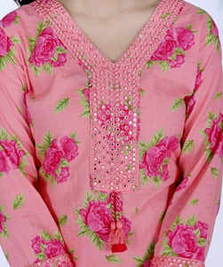 Kurta venta al por mayor tasa hecha a mano bloque impreso 100% telas de algodón para mujeres 3 uds conjuntos Kurta conjuntos étnicos Kurta , Kurtis - Product Image 4