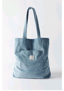 Sac fourre-tout en velours côtelé bleu avec texture unie et poche avant, bleu clair, fabriqué en tissu de velours côtelé doux, pour le transport quotidien - Product Image 3