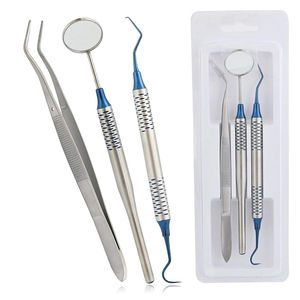 Ensemble de 3 instruments chirurgicaux dentaires manuels, kit d'examen de soins bucco-dentaires, miroir-explorateur-pince en acier inoxydable, ensemble d'examen - Product Image 2