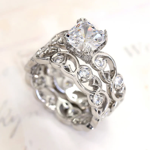 ชุดแหวนแต่งงานโมอิส1.50CTW เงินสเตอลิง925สำหรับเบาะตัดเป็นชิ้นเล็กๆแนววินเทจเข้าคู่แหวนแต่งงานปาร์ตี้ IGI - Product Image 5