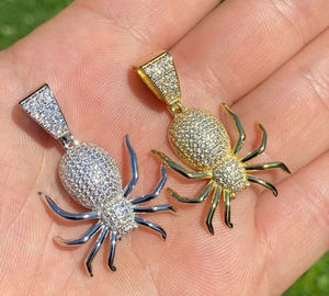 Colgantes Personalizados de Plata de Ley 925 con Baño de Rodio, Diseño Minimalista de Araña Tarántula con Moissanita Helada - Product Image 3
