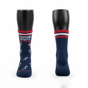 Premium 380 GSM Wool/Spandex Lacrosse <b>Socks</b> Navy Red <b>White</b> Custom Jacquard Logo Quick Dry Breathable Eco-Friendly Sports - Product Image 1