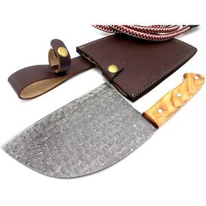 Couteau de cuisine artisanal de haute qualité en acier Damas avec manche en bois d'olivier, style industriel ambidextre, housse en cuir - Product Image 1