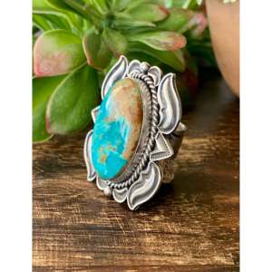 Alex Sanchez Royston Men's <b>Statement</b> <b>Ring</b> Turquoise & Sterling <b>Silver</b> Bezel Set Size 8.25 Everyday Wear - Product Image 4