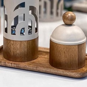 Ensemble de brûleur à encens moderne en bois et métal, plateau en bois, design découpé au laser, fait à la main, écologique, organique, aromatique pour une utilisation au Moyen-Orient - Product Image 3