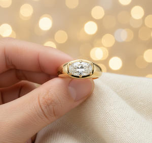 Anillo de compromiso solitario de moissanita de 3 quilates con corte cojín estilo East West, engaste clásico de garra, diseño gitano, aniversario, unisex, modelo Old Mine - Product Image 2