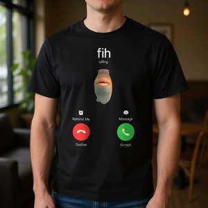T-shirt simpatica con meme del pesce che pronuncia male il nome del telefono, per tutti - Product Image 3