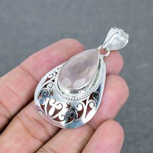 Hot Trending Silver Plated Brass Pendant <b>Rose</b> <b>Quartz</b> Gemstone Vintage Bulk Wholesale Fashion <b>Necklace</b> Jewelry Christian - Product Image 3