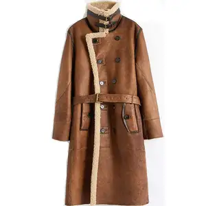Мужское длинное пальто из овчины, официальная Толстая куртка из натуральной кожи, пальто из натуральной овчины, для зимы