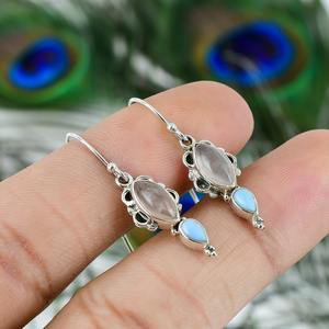 Boucles d'oreilles pendantes en quartz rose pour femmes, argent sterling 925, bijoux tendance pour mariage par Jessica Creation - Product Image 3