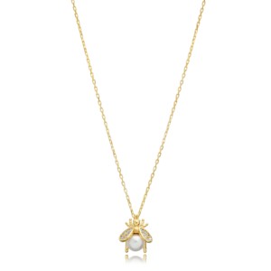 <b>Bee</b> Design Cute Pearl Charm Necklace Shape Turkish Wholesale Handmade 925 Sterling Silver Jewelry - Product Image 1
