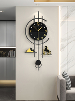 Jam Dinding Mewah Modern Hitam Emas Besar Kreatif dengan Pendulum Kuda untuk Dekorasi Ruang Tamu Kamar Tidur Rumah