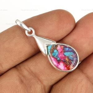 Nouveauté 12x16mm Dahlia Oyster Cuivre Kingman Turquoise Dainty Poire Forme Pendentif pour Femmes Fine Lunette Sterling Silver Charms - Product Image 3
