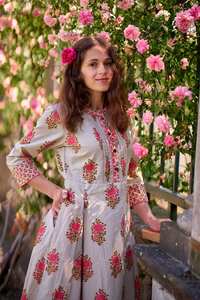 Charlotte Bohemian Cotton Dress Calf Length Handmade Holiday Wear - Product Image 4