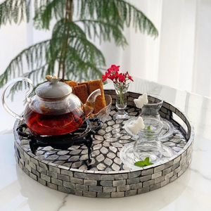 Bandeja de Servicio Redonda de Nácar de Alta Calidad con Incrustaciones Florales, Bandeja de Café de Lujo para Ramadán y Eid, Hecha en Vietnam - Product Image 2