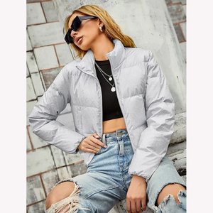 Light Grey Custom <b>Women</b> Canvas Puffer <b>Jackets</b> Breathable Winter Quilted Printed Technics Fashionable Bubble Style Nylon Private - Product Image 1