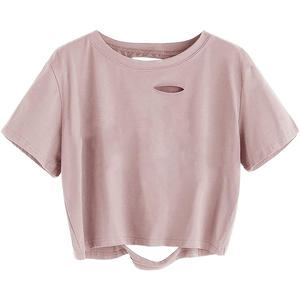 T-Shirt à manches courtes imprimé à carreaux pour femmes décontracté col rond Gym haut court respirant été Yoga haut court conception courte - Product Image 5