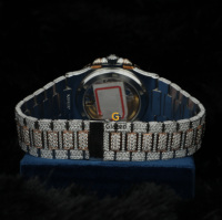 Montre automatique pour homme en acier inoxydable, style hip-hop, avec diamants taillés brillants, clarté VVS, fermoir caché à bouton-poussoir, cadran en verre