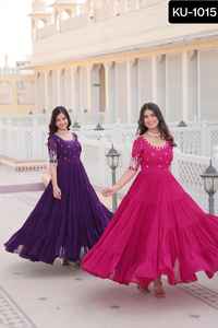 Ropa tradicional india Heavy Faux Georgette Anarkali Vestidos largos con talla grande disponible para mujeres Vestido de función de desgaste de boda - Product Image 5