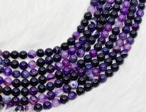 Perles rondes en agate rayée naturelle de qualité supérieure, violettes, 8 mm, pour la méditation, bijoux de mode - Product Image 1